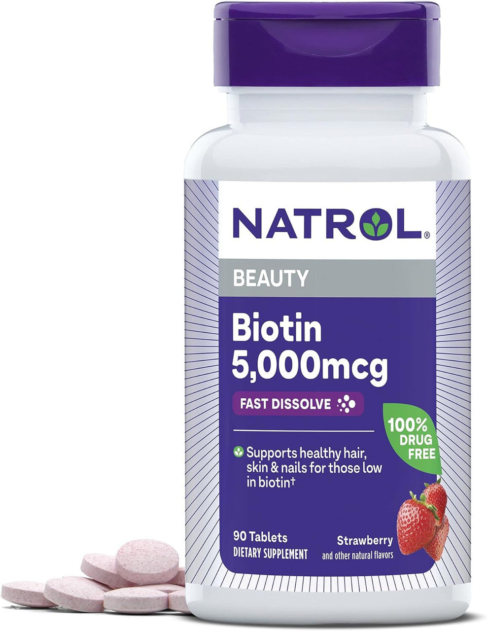 Natrol Biotin Beauty 5000mcg Fast Dissolve, Strawberry Flavor, 90 Ea